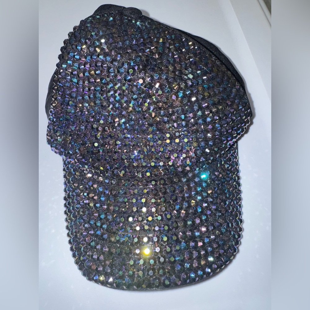 Sparkling Black/Blue  Rhinestone Baseball Cap